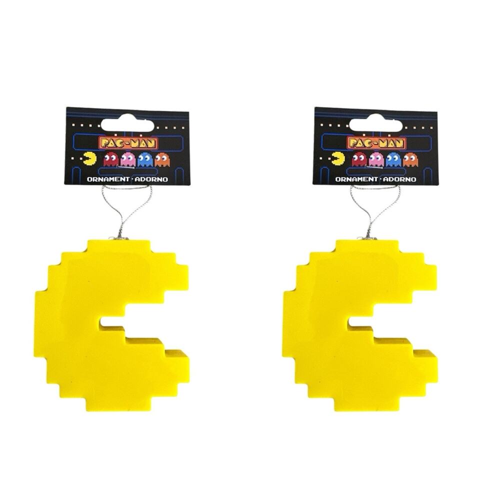 Pac Man Decoupage Collectible Christmas Tree Ornament Retro Pixel New Lot of 2